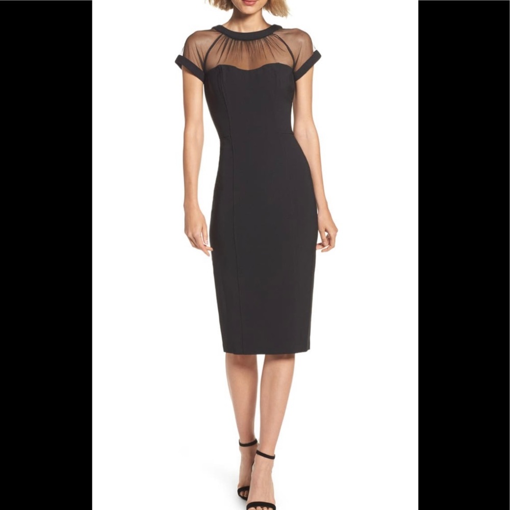 Maggy London Black Illusion Yoke Crepe Cocktail Dress